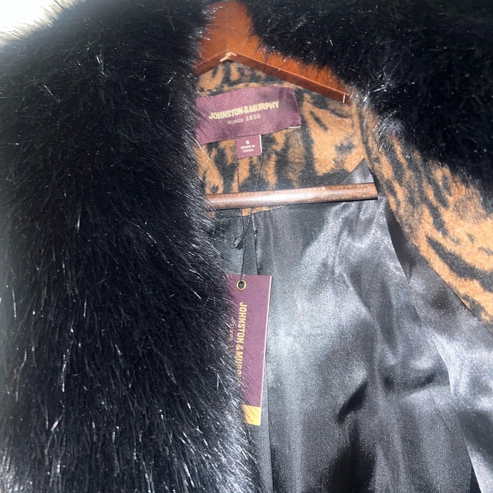 New Johnston & Murphy Lux wool blend Wrap Coat With Faux Fur removable Collar - Picture 4 of 6